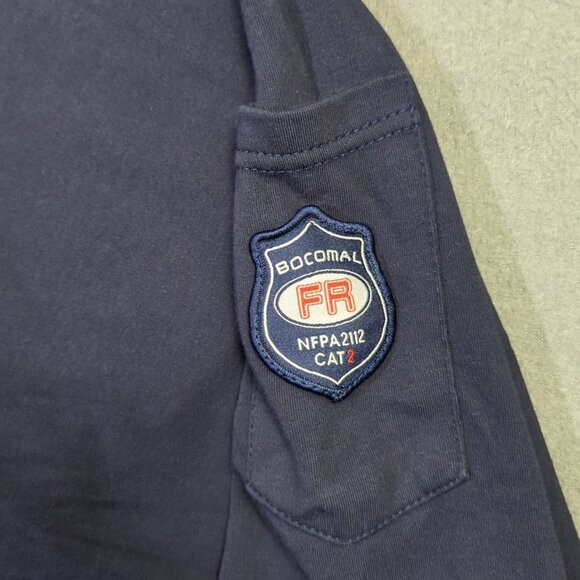 Bocomal FR T-Shirt Men's 3XL Blue Henley Long Sleeve 7oz. Flame Resistant Cotton - Picture 5 of 11